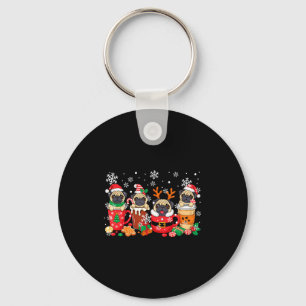 Group Santa Reindeer Pugs In Coffee C Christmas  Key Ring