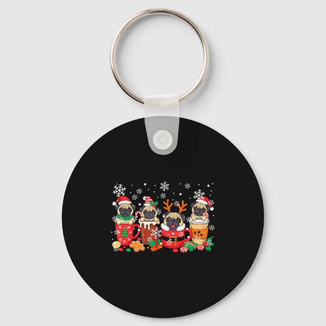 Group Santa Reindeer Pugs In Coffee C Christmas  Key Ring (Front)