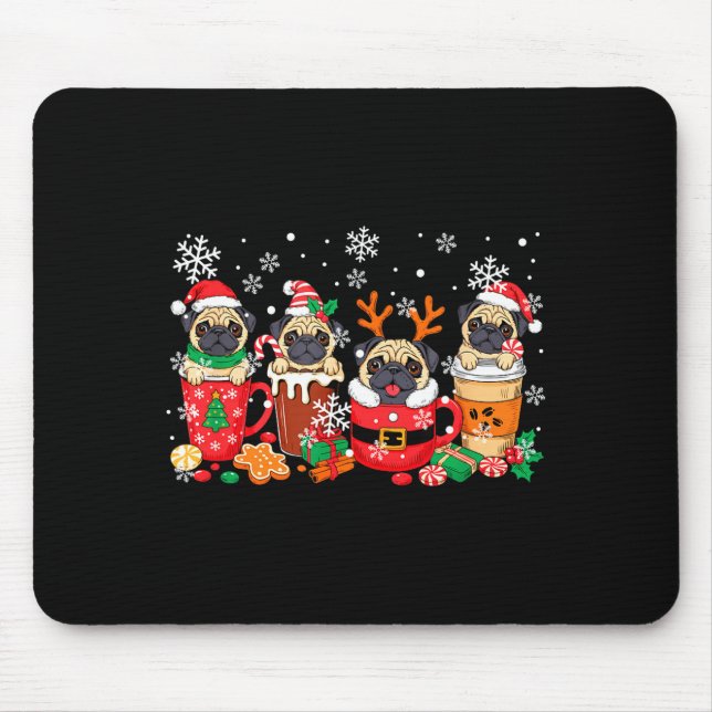 Group Santa Reindeer Pugs In Coffee C Christmas  Mouse Mat (Front)
