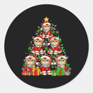 Group Santa Scottish Folds As Xmas Tree Colourful Classic Round Sticker