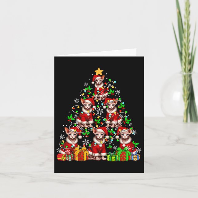 Group Santa Sphynx Cats As Xmas Tree Colourful Lig Card (Front)