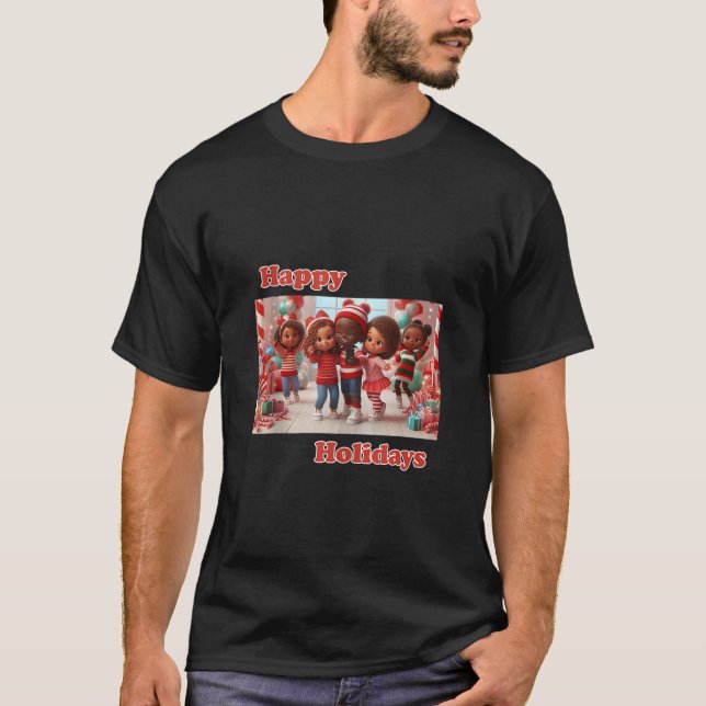 Group Selfie with Santa Candy Cane Lane African Am T-Shirt (Front)