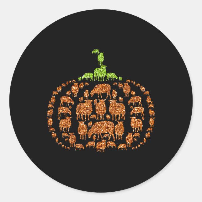 Group Sheeps Pumpkin Cute Shape Halloween Thanksgi Classic Round Sticker (Front)