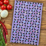 Group Spring Black Sitting Rabbits Flowers Purple Tea Towel<br><div class="desc">This kitchen hand towel is purple with a group of sitting spring time rabbits wearing colourful flowers around their necks with a sprinkling of different coloured flower petals.</div>
