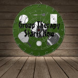 Group Therapy Starts Now Green Black Typography Dartboard<br><div class="desc">Sports and Games keep us moving.  Getting outside,  testing your skills,  laughing and talking is great therapy for anyone.</div>