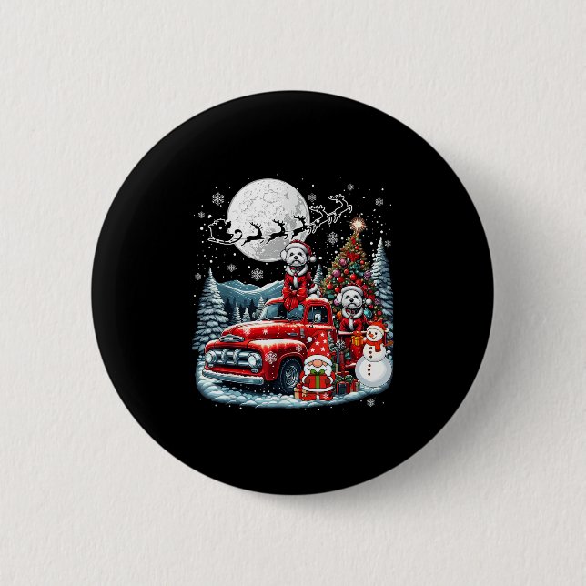 Group Xmas Gnome Snowman Santa Bichon Frises On Ck 6 Cm Round Badge (Front)