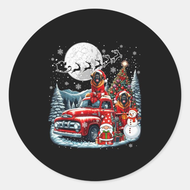 Group Xmas Gnome Snowman Santa Leonbergers On Ckup Classic Round Sticker (Front)
