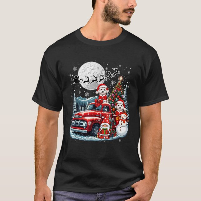 Group Xmas Gnome Snowman Santa Maltipoos On Pickup T-Shirt (Front)