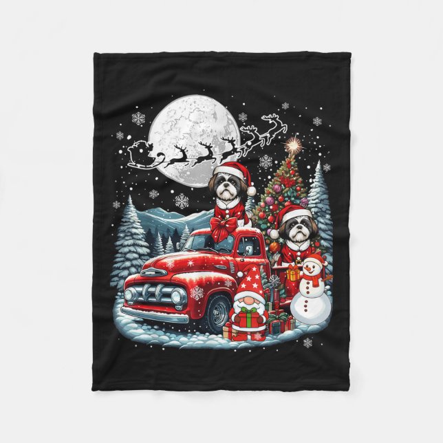 Group Xmas Gnome Snowman Santa Shih Tzus On Ckup T Fleece Blanket (Front)