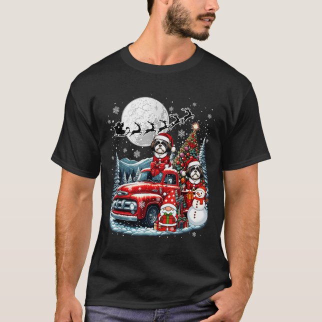 Group Xmas Gnome Snowman Santa Shih Tzus On Ckup T T-Shirt (Front)