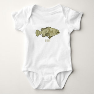 Grouper fish cartoon illustration baby bodysuit
