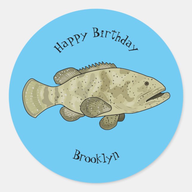 Grouper fish cartoon illustration classic round sticker (Front)