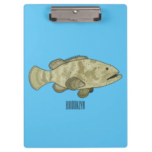 Grouper fish cartoon illustration clipboard