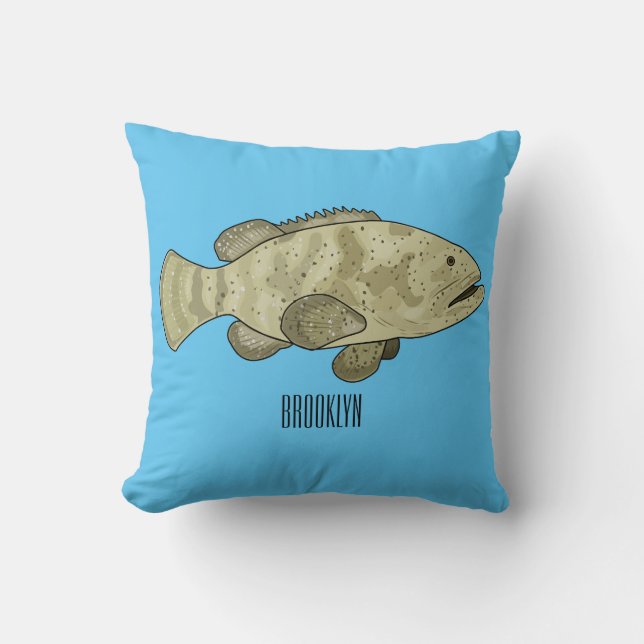 Grouper fish cartoon illustration cushion (Front)