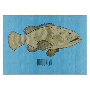 Grouper fish cartoon illustration cutting board