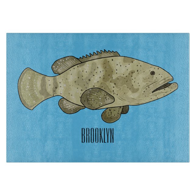 Grouper fish cartoon illustration cutting board (Front)