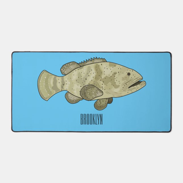 Grouper fish cartoon illustration desk mat (Front)