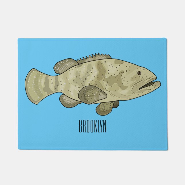 Grouper fish cartoon illustration doormat (Front)