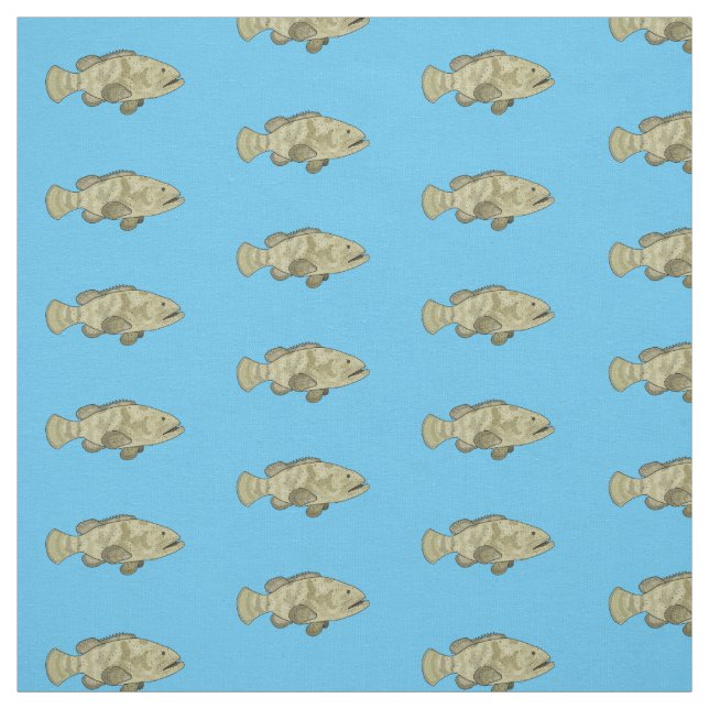 Grouper fish cartoon illustration fabric (Swatch)
