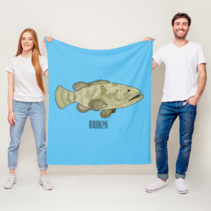 Grouper fish cartoon illustration fleece blanket
