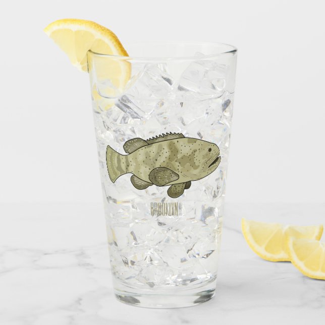 Grouper fish cartoon illustration glass (Front Ice)