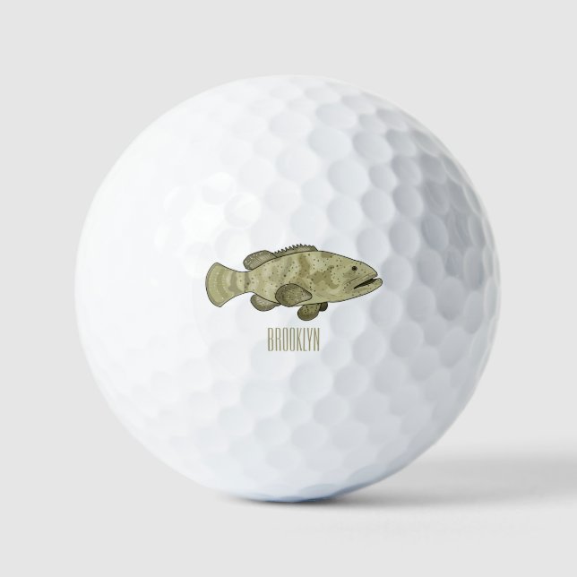 Grouper fish cartoon illustration golf balls (Front)