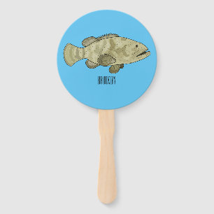 Grouper fish cartoon illustration hand fan