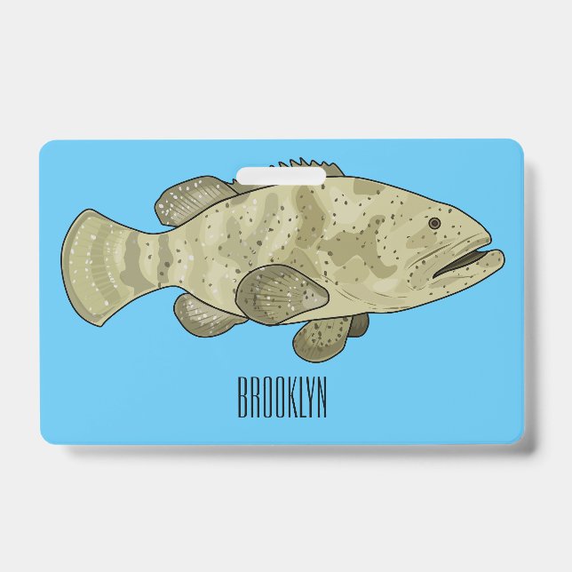Grouper fish cartoon illustration ID badge (Front)