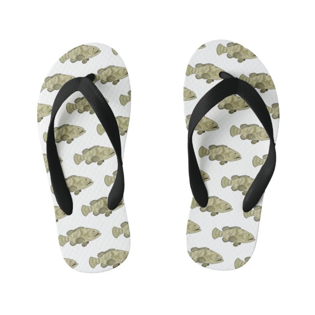Grouper fish cartoon illustration kid's flip flops (Footbed)