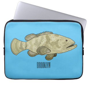Grouper fish cartoon illustration laptop sleeve