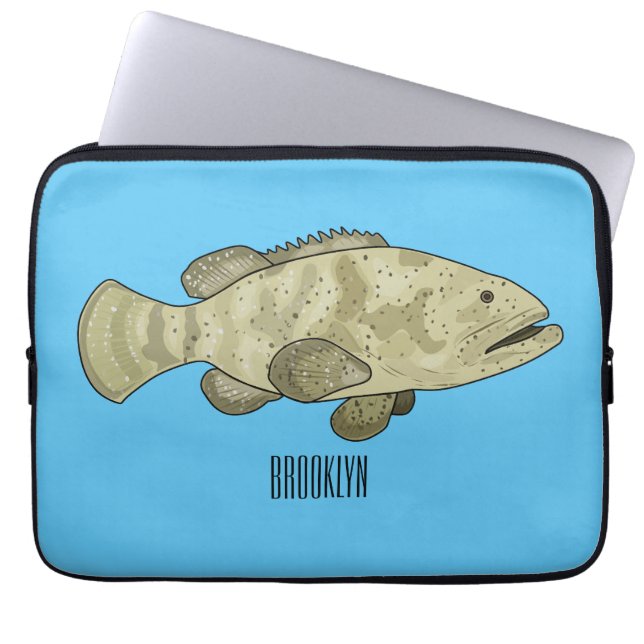 Grouper fish cartoon illustration laptop sleeve (Front)