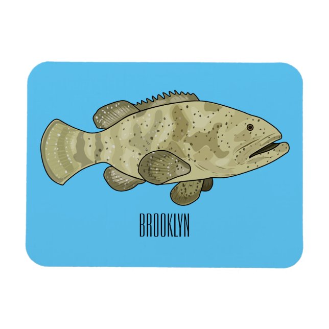 Grouper fish cartoon illustration magnet (Horizontal)