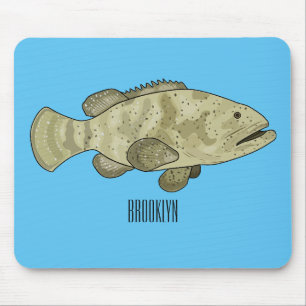 Grouper fish cartoon illustration mouse mat