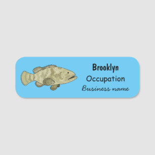 Grouper fish cartoon illustration name tag