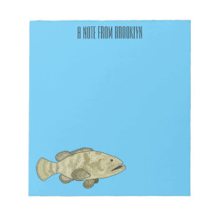 Grouper fish cartoon illustration notepad