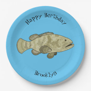 Grouper fish cartoon illustration paper plate