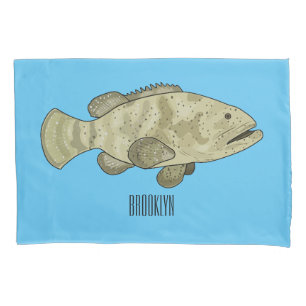 Grouper fish cartoon illustration pillowcase
