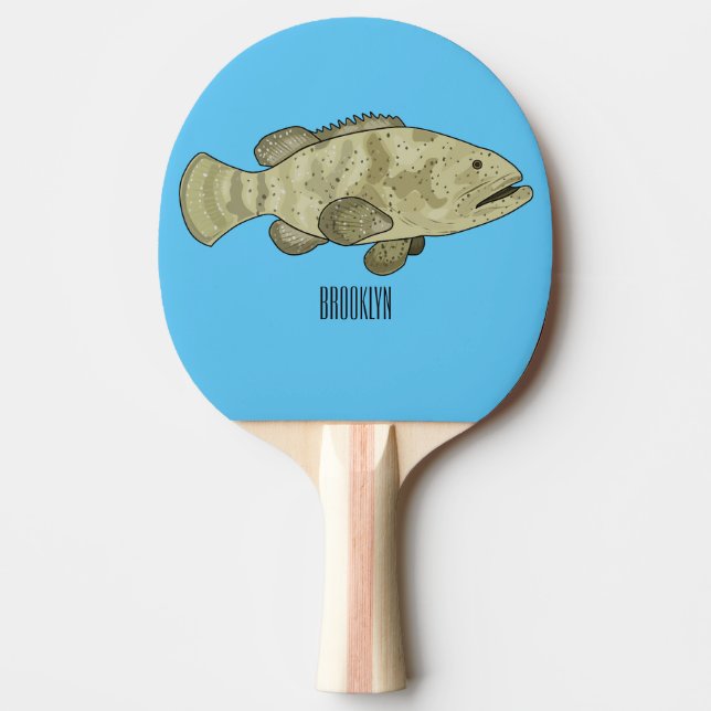 Grouper fish cartoon illustration ping pong paddle (Front)