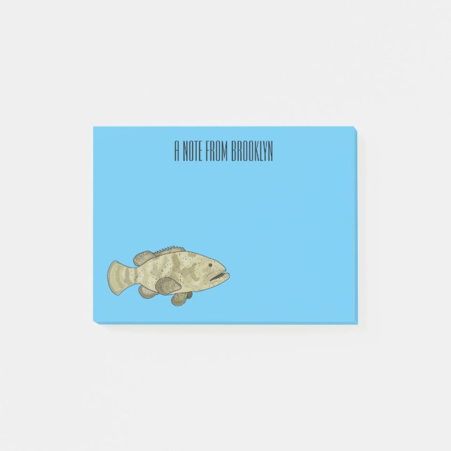 Grouper fish cartoon illustration post-it notes (Front)
