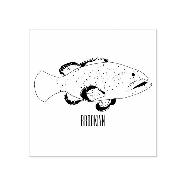 Grouper fish cartoon illustration rubber stamp (Imprint)