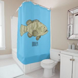 Grouper fish cartoon illustration shower curtain