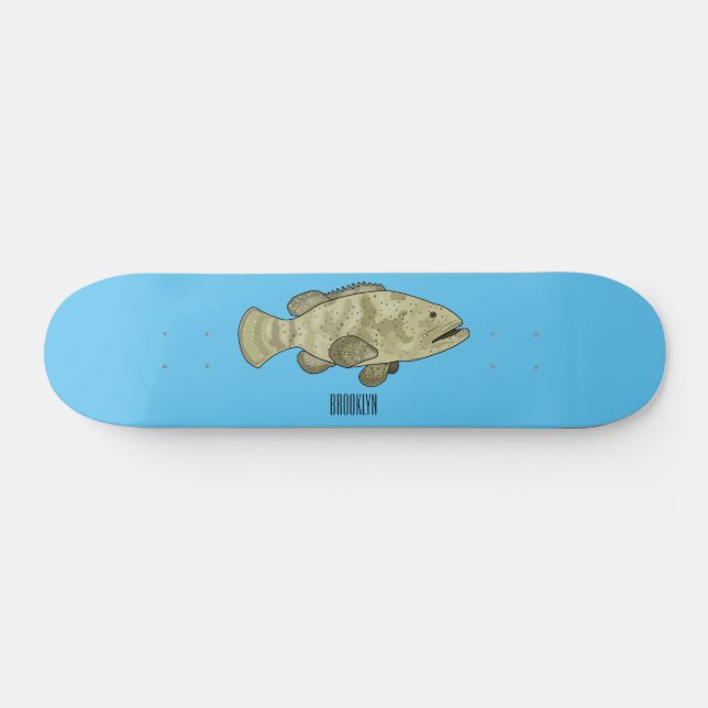 Grouper fish cartoon illustration skateboard (Horz)