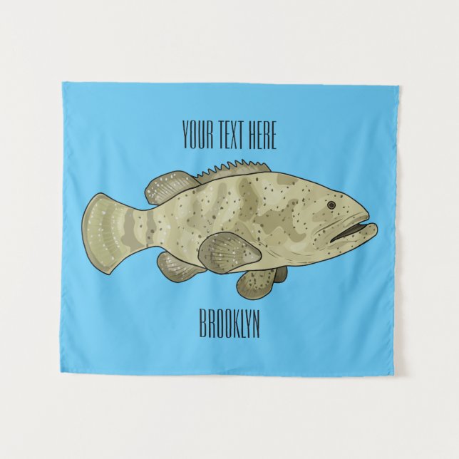 Grouper fish cartoon illustration tapestry (Front (Horizontal))