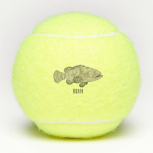 Grouper fish cartoon illustration tennis balls