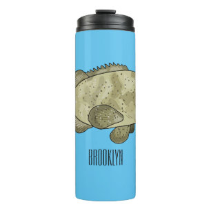 Grouper fish cartoon illustration thermal tumbler