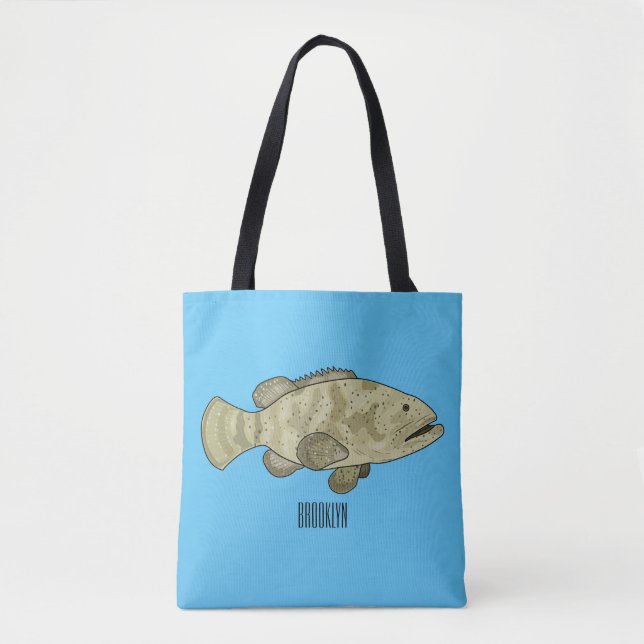 Grouper fish cartoon illustration tote bag (Front)