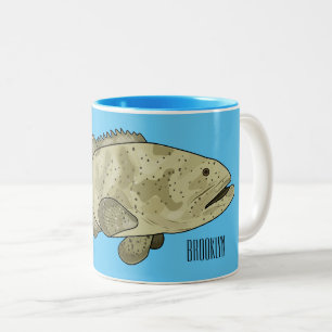 Grouper fish cartoon illustration Two-Tone coffee mug