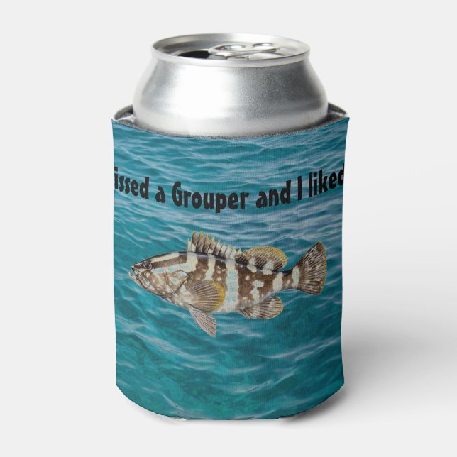 Grouper Gift Men's Fishing Decor Fisherman Decor Can Cooler (Can Front)