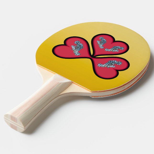 Grouper Twins - 3 Black-bordered Red Hearts |  Ping Pong Paddle (Front Angle)