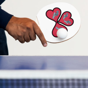 Grouper Twins - 3 Black-bordered Red Hearts Ping Pong Paddle